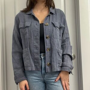 Nicole Miller Slate Gray Linen Utility Button Jacket